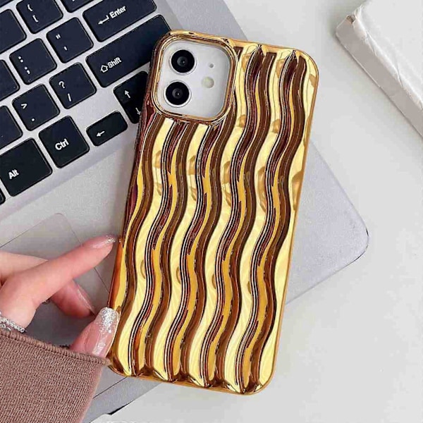 För iPhone 13 Pro Max Plätering 3D Vattenvåg Textur Mobilskal