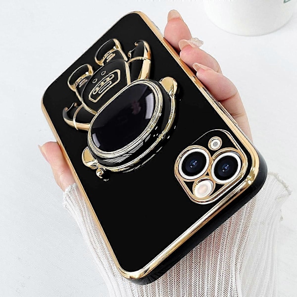 Yhteensopiva iPhone 13 -kotelon kanssa Söpö 3D Astronaut Stand -muotoilu Kameran suojaus Iskunkestävä pehmeä takakansi Apple iPhone 13 -puhelinkotelolle Musta