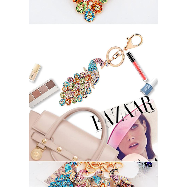 1 stk. Påfugl Nøglering Taske Charm Kompatibel Fjer Nøglering Colorful
