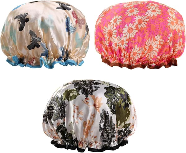 3-pack dubbellager duschmössa vattentät elastisk badmössa för kvinnor dusch spa salong solros Sunflower