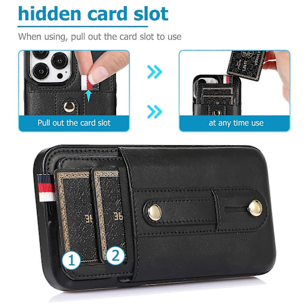 Læder telefoncover med håndledsrem, støttefod og pung til iPhone 14 Pro Max