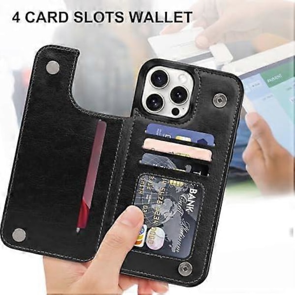 iPhone 15 Pro Max Plånboksfodral med Korthållare, Premium PU Läder Ställ Korthållare Fallsäkert Stöttåligt Robust Skyddande Flipfodral för Apple iPho