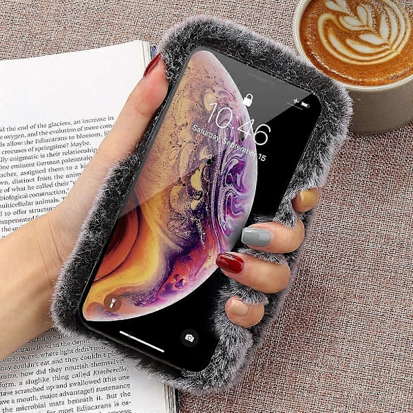 til iPhone 11 Case Søde Piger Blød Kunstpels Glitter Diamant Pelsede Fluffy Handske Silikone Telefon Cover Case til iPhone 11 Case Grå