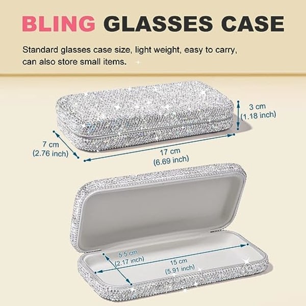 Brilleetui, Bling Krystal Rhinestone Solbrilleholder Hårdt Beskyttende Stort Etui Opbevaringsboks til Briller Solbriller