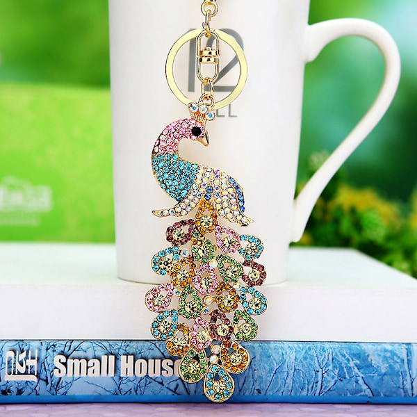 1 stk. Påfugl Nøglering Taske Charm Kompatibel Fjer Nøglering Colorful
