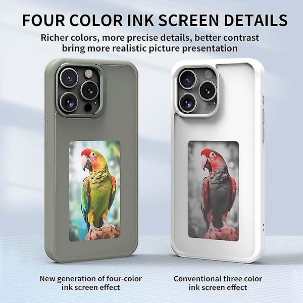 Mobilskal för iPhone 15 Pro Max med E Ink-skärm 4-Färgs NFC DIY Mobilskal - Svart