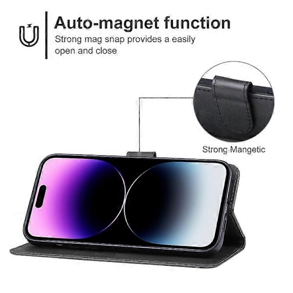 Puhelinkotelot iPhone 15 Pro Max -puhelimelle, nahkainen puhelinkotelo (musta)