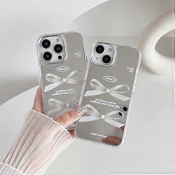 3D Perle Sløyfe Plating Sminkespeil Akryl Designet for iPhone-deksel