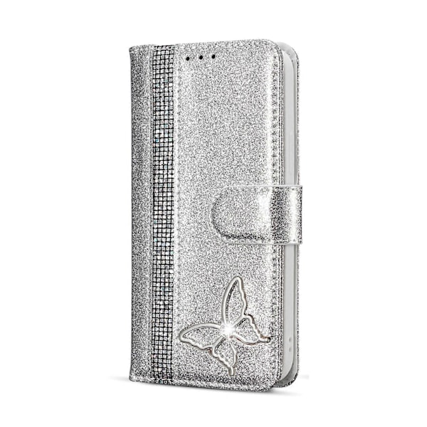 Glitter Puder Fjäril Läder Telefonfodral För iPhone 15 Plus