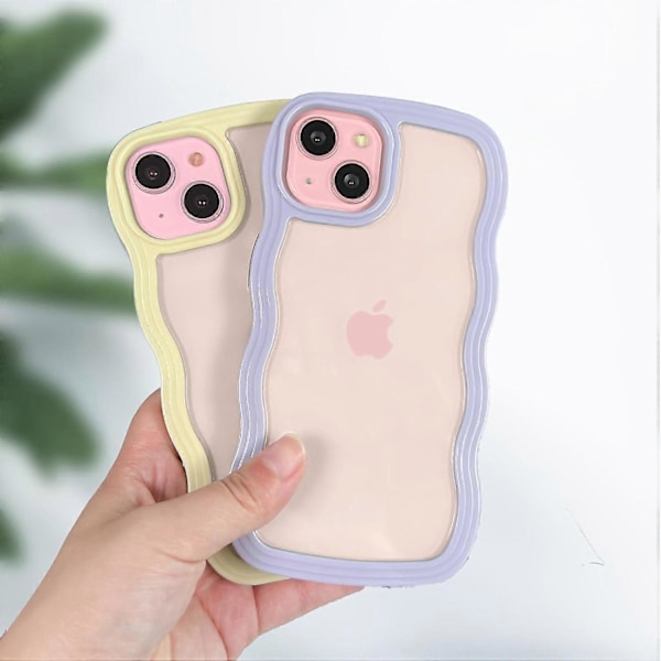 1 kpl iPhone 15 -kotelo aaltoileva reunus kirkas takamuotoilu, liukastumista estävä söpö aaltoileva kihara kehys muoto iskunkestävä pehmeä TPU ja kova puskuri suojaava puhelinkotelo