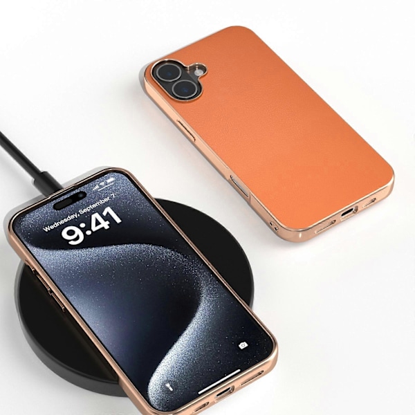 PU Läder Pläterad Ram Telefonfodral För iPhone 16 Plus