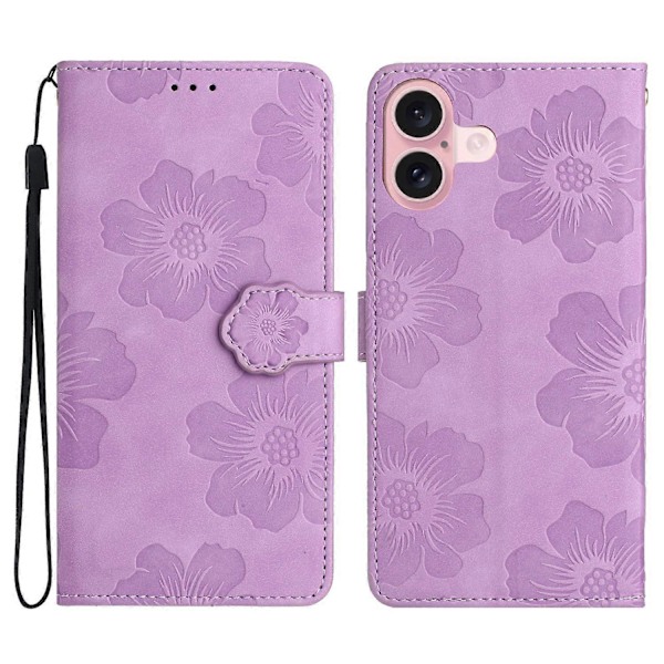 Læder Flip Wallet Etui med Kortlommer og Blomsterprint til iPhone 16