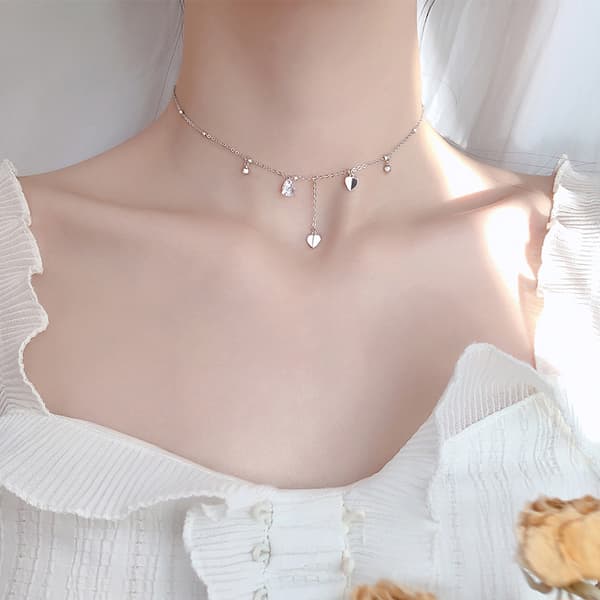 2 st Silverpläterade Enkla Hjärtformade Tassel Hänge Halsband