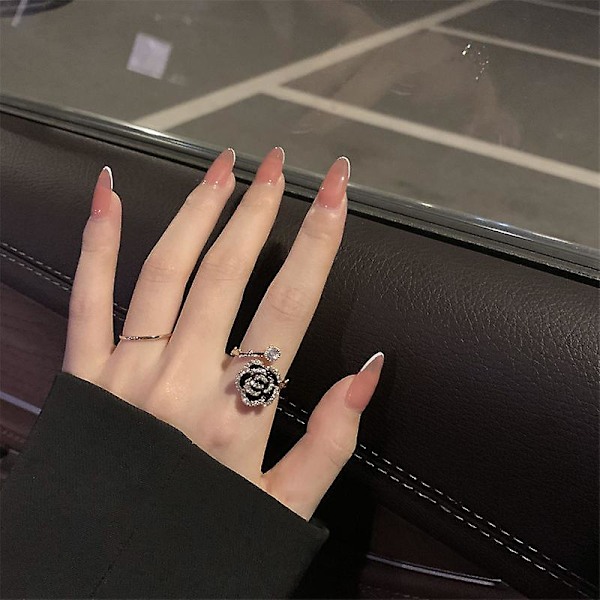 Ringe Sort Kamelia Ring Til Kvinder Justerbare Ringe