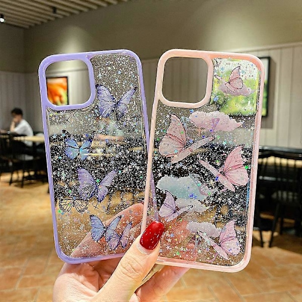 Fodral för iPhone 14 Pro Max Färg Fjäril Glitter Epoxy TPU