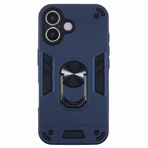 Skal för iPhone 16 Plus PC TPU Stötsäkert Telefonskydd med Ringstativ - Blå