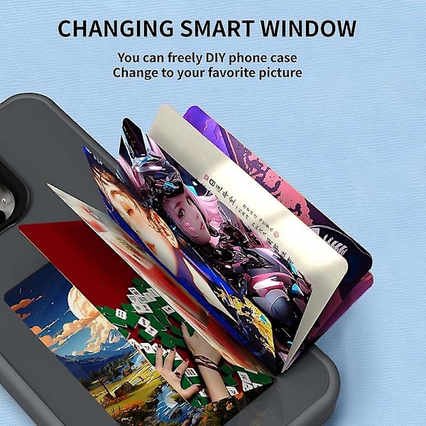 Telefoncover til iPhone 15 Pro Max med E Ink-skærm, 4-farvet NFC DIY-telefoncover - Sort