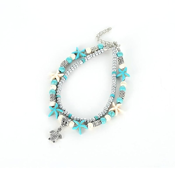 2 stk Boho Skjell/Sjøstjerne/Sjøskilpadde/Flette Ankelkjeder Armbånd