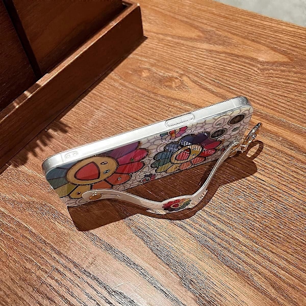 1 st för iPhone 13 Skal Sött med Handledsrem Ställ Glitter Bling Tecknat Mjukt TPU Stötsäkert Skyddande Skal Fodral för Tjejer och Kvinnor - Sunfl