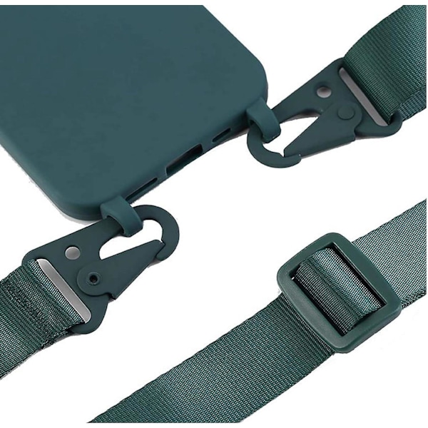Etui kompatibelt med iPhone 13 Pro Max TighteningLight Green], flydende silikoneetui, med justerbar rem, halskæde og snor