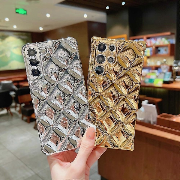 För Samsung Galaxy S22 Ultra 5G Rombmönstrad Elektropläterad TPU Mobilskal
