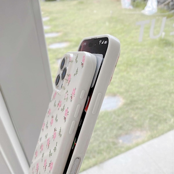 iPhone 16 Pro Max -kotelo, söpö vaaleanpunainen kukka-aiheinen esteettinen puhelinkotelo, korotettu kameran suojaus pehmeä ohut TPU iskunkestävä suojapuhelin C