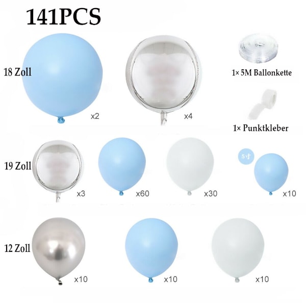 Ballonggirlang-kit med 141 st blå latexballonger för bröllop