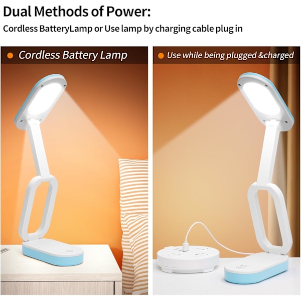 Ladattava johdoton pöytävalaisin, himmennettävä LED-pöytävalaisin, akku*2 toiminen 2400mAh, kosketusohjattava yövalaisin, kokoontaitettava/kannettava/3 valotilaa