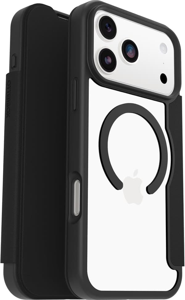 Otterbox React Series Folio MagSafe Cover til iPhone 17 Pro Max, Stødsikker, Anti-Drop, med Kortslot, Militær Testet, Transparent/Sort iPhone 17 Pro Max
