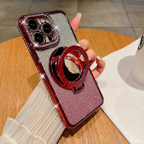 Magnetiskt skal för iPhone 15 Pro PC-stativ TPU-telefonfodral med akrylspegel