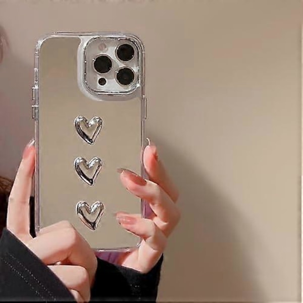 Spejl Etui til iPhone 13 Pro Max, Spejl med Sødt 3D Hjerte til Piger Kvinder Makeup, Hård Spejl Bagside+Klar Blød TPU Kofanger Slank Pasform Anti-Drop Beskyttelse