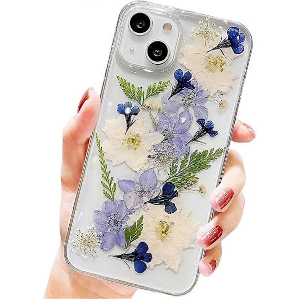 Blomsteret iPhone 13 cover, Klar Sødt Presset Ægte Blomster Design Transparent Blød TPU Gummi Slank Beskyttende Blomster Kvinder Piger Cover til iPhone 13