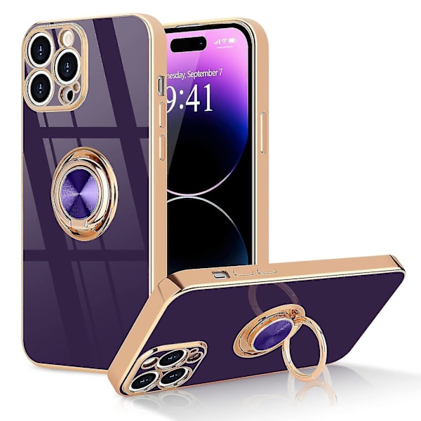 360 graders roterende magnetisk bilmonterings telefondeksel med fingergrep for iPhone 14 Pro Max, lilla