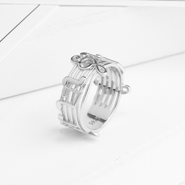 Platinabelagte Diamantringer Musikknote Mønster Ringer 7