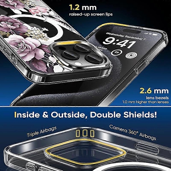 Til iPhone 16 Pro Cover TPU+PC Telefon Cover Kompatibelt med MagSafe