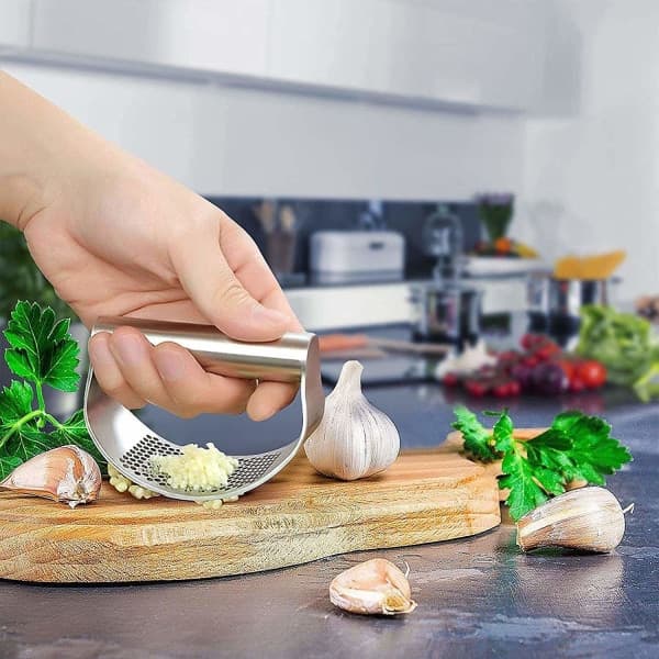 Hvitløkspresse i rustfritt stål, sølv