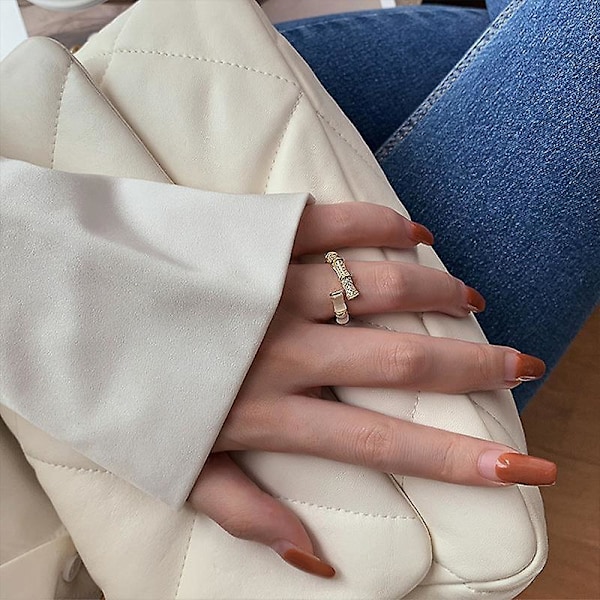 Geometrisk Type Indlagt Zirkon Åben Bambus Design Ring