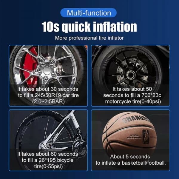 Bärbar Luftpump för Bil, Motorcykel, Cykeldäck & Sportbollar, Mini Inflatorpump