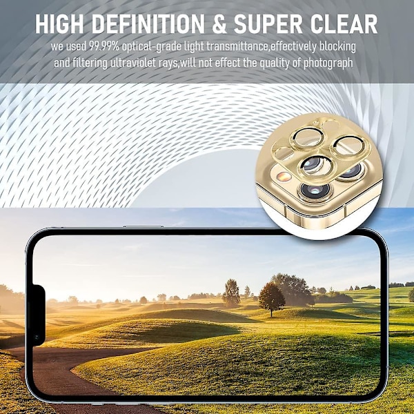 Guldfarve til iPhone 14 Pro/14 Pro Max kamerabeskyttelse, Ultra HD hærdet glas + aluminiumslegering bagkamerabeskyttelse til iPhone 14 Pro/14 Pro bagkamera