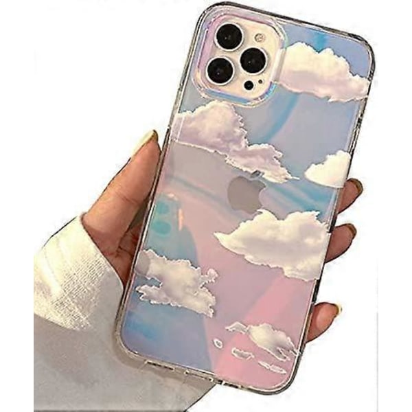Hårt mobilskal 6,1 tum Kompatibelt med iPhone 15 Pro Skal Sött 2023 Släpp Slim Cystal Klart Holografiskt Vitt Moln Kvinnor Flickor, Hård PC Stötsäker
