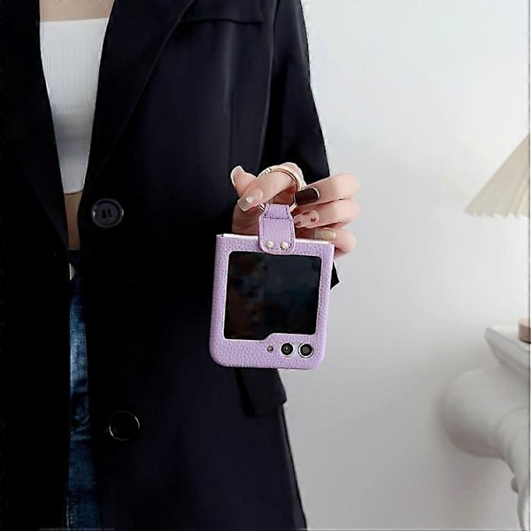 Litchi læder ring stødsikkert telefoncover til Samsung Galaxy Z Flip5 5G