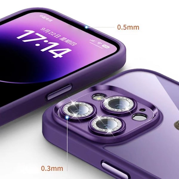 Skal för iPhone 14 Pro Max med vackert mönster, tryckt härdat glas med glitterlinsskydd