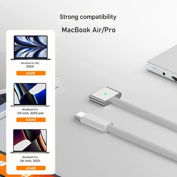 Magnetisk USB C til Magsafe 3 ladekabel (140w), magnetisk ladekabel