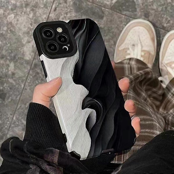 Skal för iPhone 16 Pro Max, unik vågdesign PU-läder + TPU-telefonskal