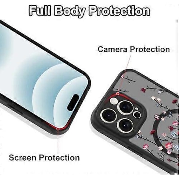 Magnetiskt skal för iPhone 16 Pro Max [Kompatibelt med MagSafe] Sött, moderiktigt, blommigt, genomskinligt, matt hårt skal, stöttåligt, anti-repor - Röd F