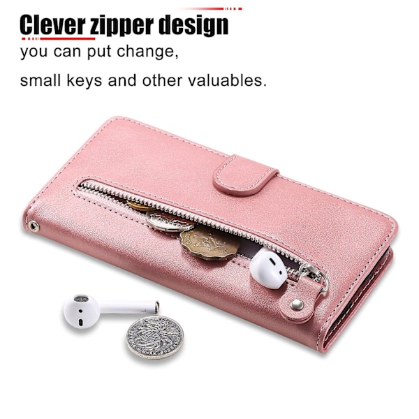 Til iPhone 16 Etui Lynlås Lommepung Stødsikkert PU Læder Telefon Cover - Pink