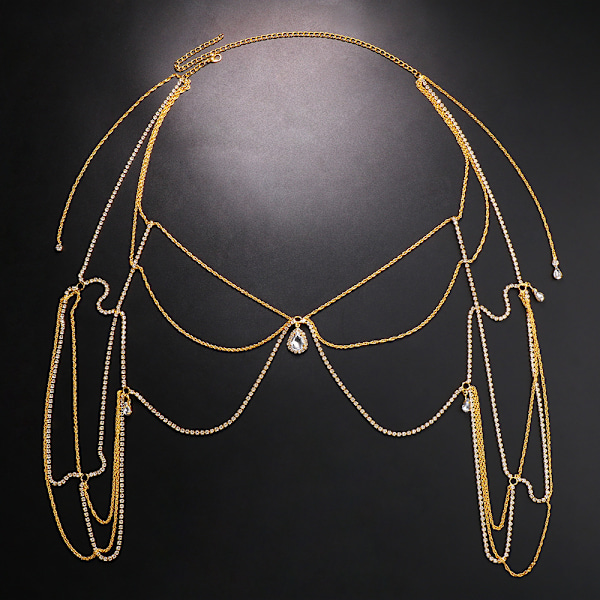 Bryllup Multi Layer Duske Rhinestone Skulderkjede gold