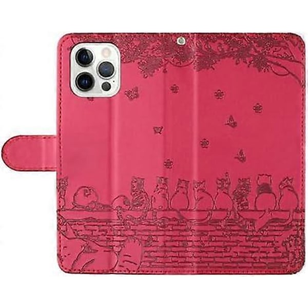 Fodral Kompatibelt med iPhone 16 Pro Max, PU Läder Flip Skyddande Telefonfodral Kortplatser Präglad Kattblomma Fodral med Handledsrem för iPhone 16 Pro Max