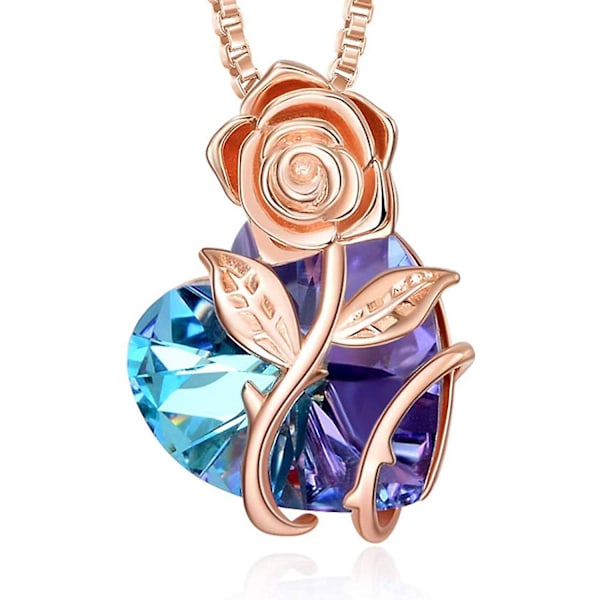 Hjerteformet rose-kjede og krystall, bursdagsrose-smykke blue