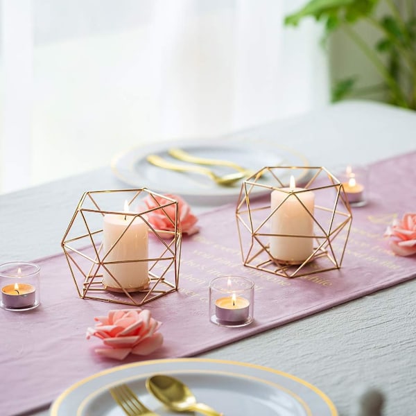 Sæt med 2 Gyldne Lysestager i Geometrisk Design